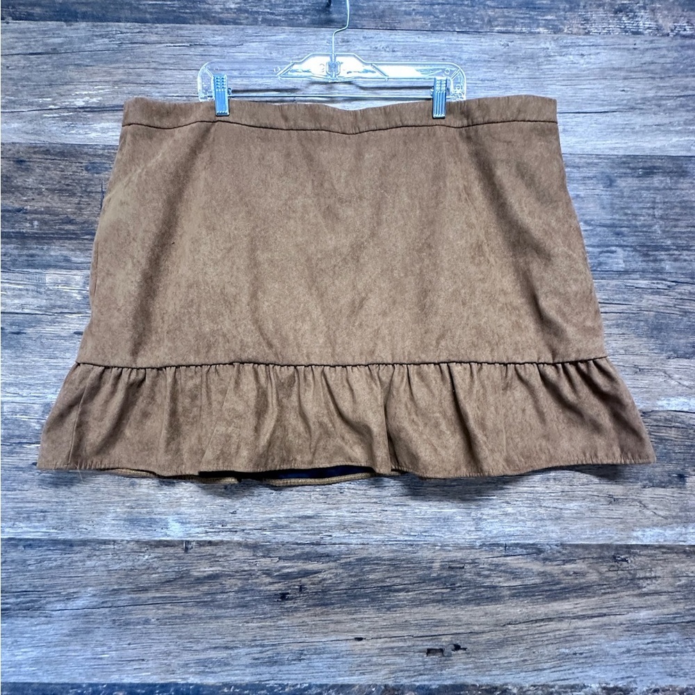 J. Crew Brown Suede-Look Mini Skirt with Ruffle Hem